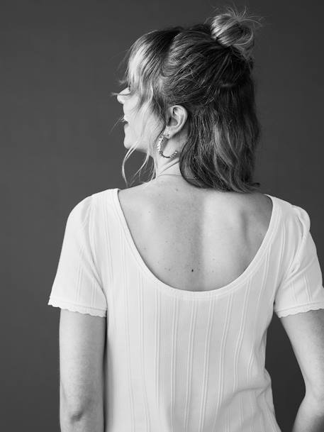 ENVIE DE FRAISE zwangerschapsshirt met lage ruguitsnijding en ajoursteek ecru+kaki+terracotta - vertbaudet enfant 