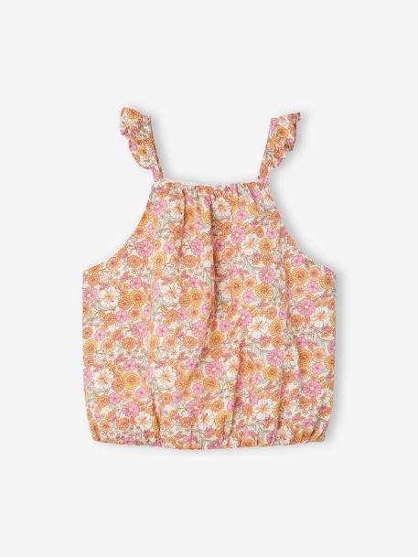 Blouse 'cropped' motifs fleurs fille bretelles à volants abricot poudré - vertbaudet enfant 