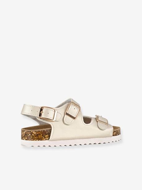 Sandales monochrome à 3 boucles fille beige doré+rose - vertbaudet enfant 