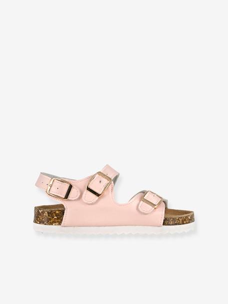 Sandales monochrome à 3 boucles fille beige doré+rose - vertbaudet enfant 
