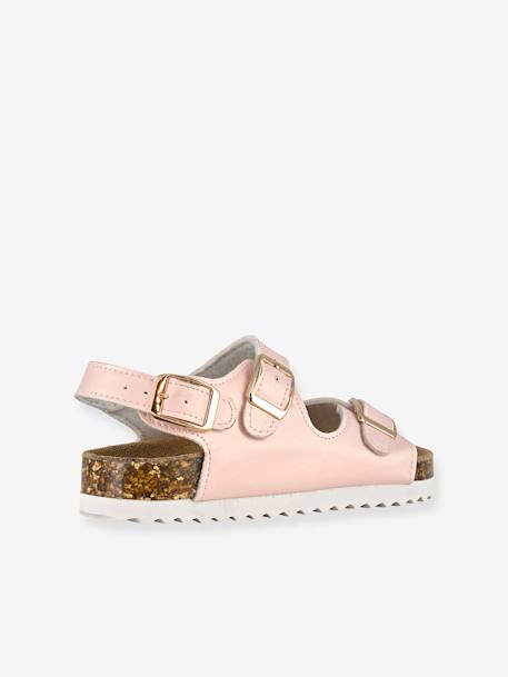 Sandales monochrome à 3 boucles fille beige doré+rose - vertbaudet enfant 