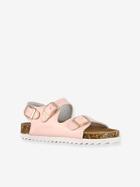 Sandales monochrome à 3 boucles fille beige doré+rose - vertbaudet enfant 
