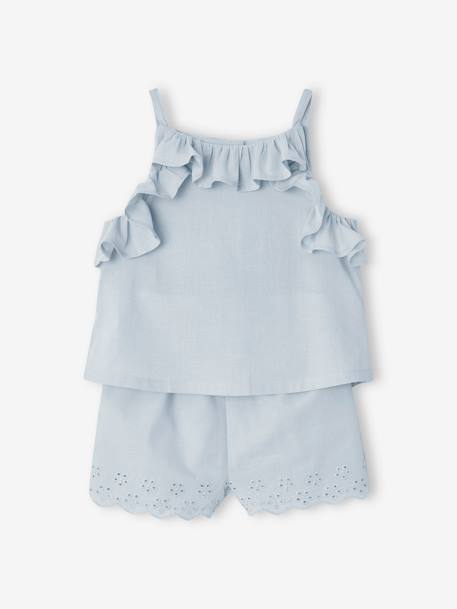 Babyset: blouse met bretels + geborduurd broekje ijsblauw - vertbaudet enfant 