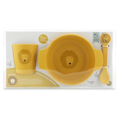 Ensemble repas 3 pièces 1er âge Animal en silicone jaune+vert - vertbaudet enfant 
