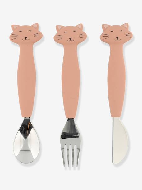 Lot de 3 couverts 2e âge Animal jaune+orange+rose nude+vert - vertbaudet enfant 