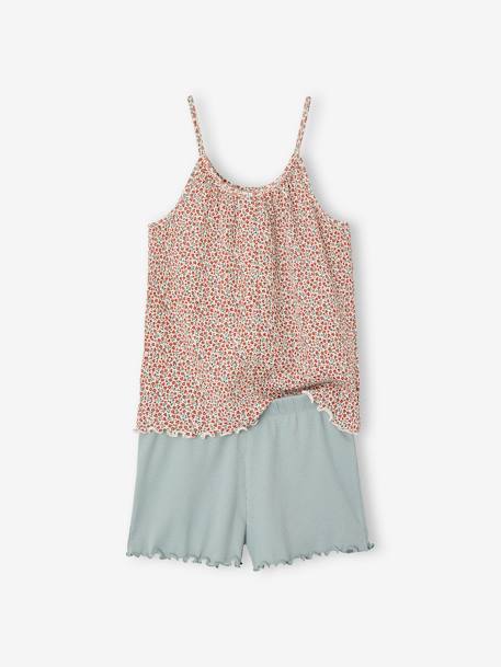 Lot de 2 pyjashorts fille en maille côtelée bleu grisé - vertbaudet enfant 