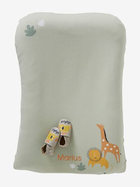 Housse matelas à langer en coton gris chiné renard+IVOIRE IMPRIME+vert tanzanie - vertbaudet enfant 