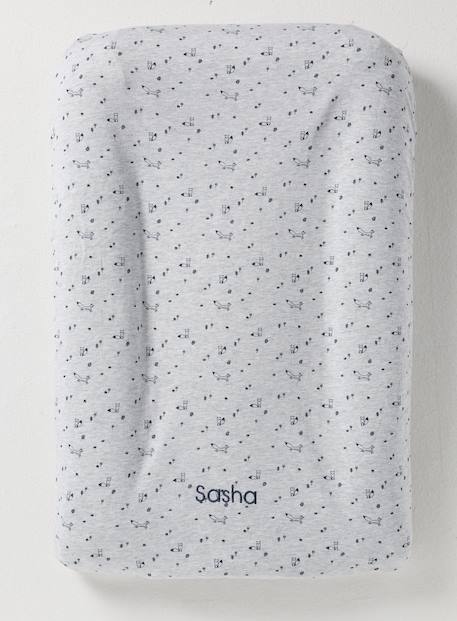 Housse matelas à langer en coton gris chiné renard+IVOIRE IMPRIME+vert tanzanie - vertbaudet enfant 