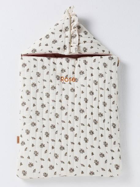 Engelennest KLEINE DINO van hydrofiel doek beige, bedrukt+grijsblauw+ijsblauw+print grenier+vanille+wit - vertbaudet enfant 