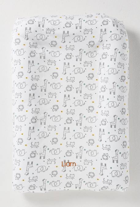 Housse matelas à langer en coton gris chiné renard+IVOIRE IMPRIME+vert tanzanie - vertbaudet enfant 