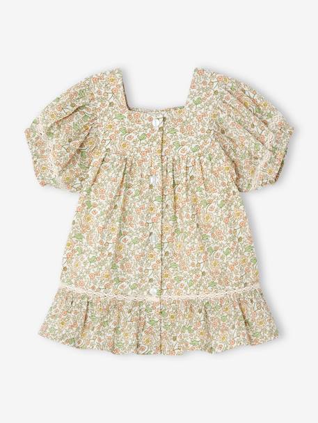 Robe fleurie bébé détails en dentelle vanille - vertbaudet enfant 