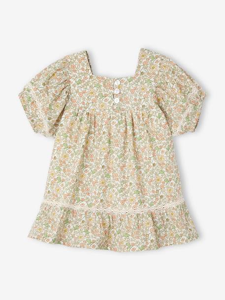 Robe fleurie bébé détails en dentelle vanille - vertbaudet enfant 