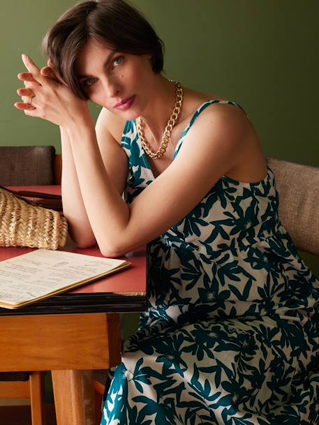 Lange zwangerschapsjurk met schouderbandjes groen+zwart - vertbaudet enfant 