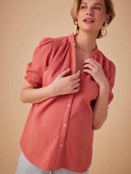 Zwangerschapsblouse van katoengaas ENVIE DE FRAISE ecru+oudroze - vertbaudet enfant 