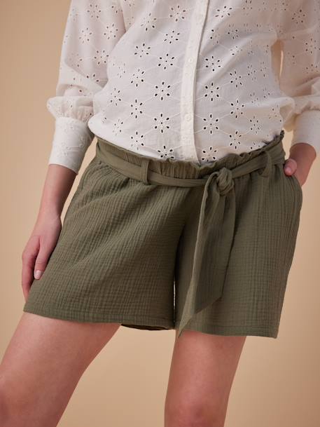 Short grossesse effet paperbag en gaze de coton olive - vertbaudet enfant 