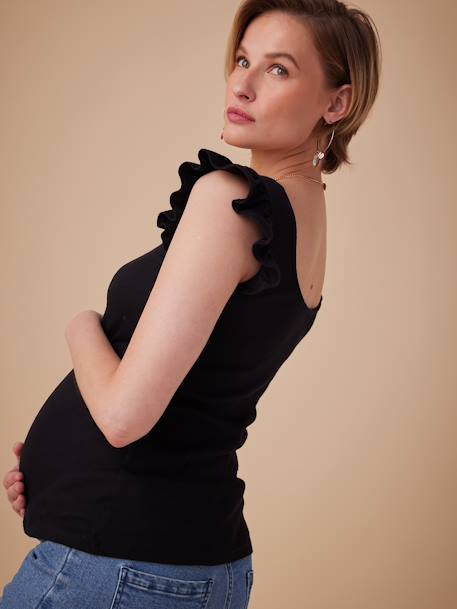 Geribd zwangerschapsshirt met korte mouwen en ruches ENVIE DE FRAISE kaki+zwart - vertbaudet enfant 