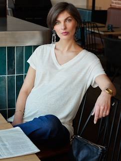 Zwangerschapskleding-T-shirt-Zwangerschapsshirt met V-hals, iriserend linnen ENVIE DE FRAISE
