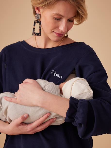 Zwangerschapssweater met 'sprankelend' borduursel in biologisch katoen ENVIE DE FRAISE marineblauw - vertbaudet enfant 
