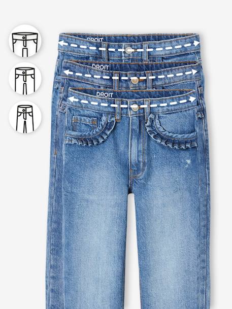 Jean fille droit MorphologiK tour de hanches Fin bleu foncé+denim bleached+stone - vertbaudet enfant 