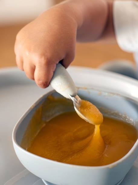 Lot de 2 pré-couverts d'apprentissage 2e âge en inox et silicone beige imprimé+gris+vert sauge - vertbaudet enfant 