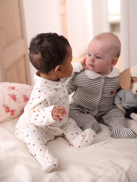 Set van 3 slaappakjes 'hartjes' baby van interlock nachtblauw - vertbaudet enfant 