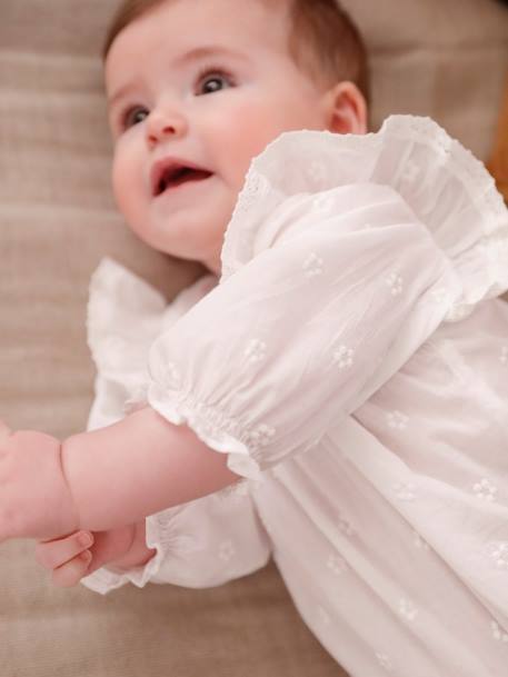 Blouse cérémonie brodée naissance manches longues blanc - vertbaudet enfant 