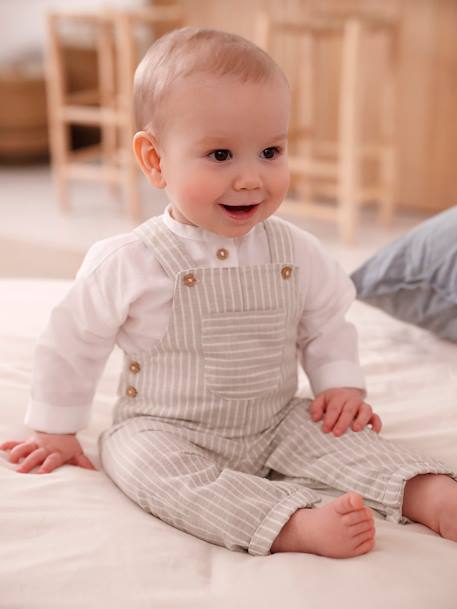 Ensemble bébé naissance cérémonie chemise salopette en lin et coton argile - vertbaudet enfant 
