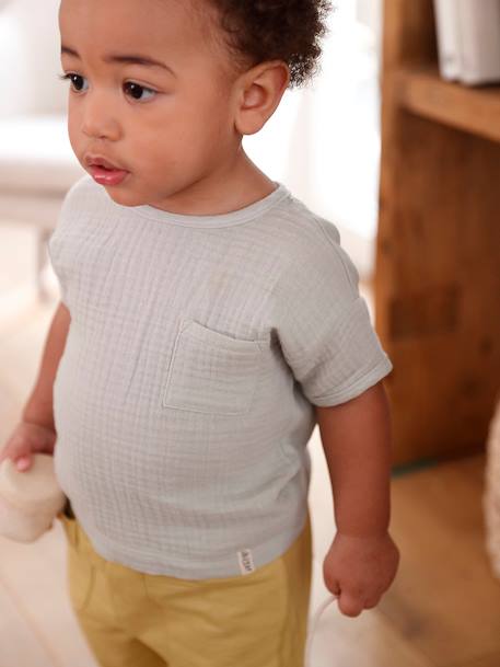 Babyshirt van twee materialen met korte mouwen blauwgroen - vertbaudet enfant 