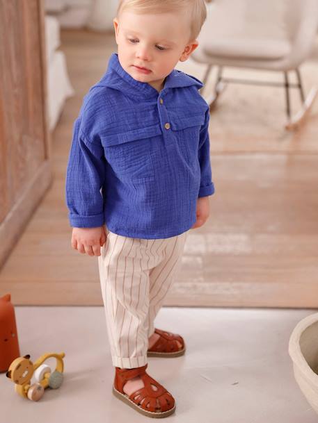 Babyset met overhemd en broek in katoengaas koningsblauw - vertbaudet enfant 