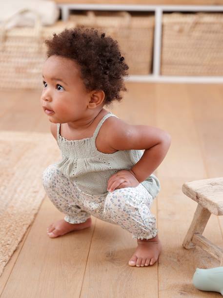 Débardeur fantaisie à fines bretelles bébé vert sauge - vertbaudet enfant 