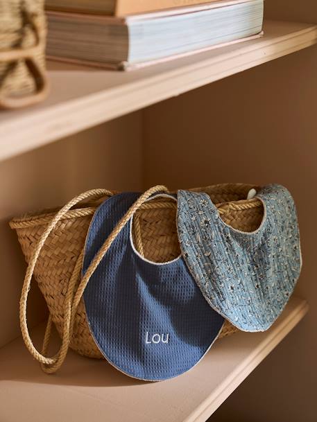 Lot 2 bavoirs naissance bleu imprimé+terracotta - vertbaudet enfant 