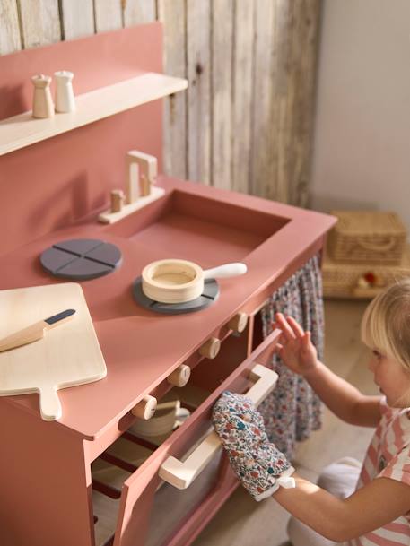 Cuisine en bois FSC® équipée avec rideau framboise+multicolore - vertbaudet enfant 