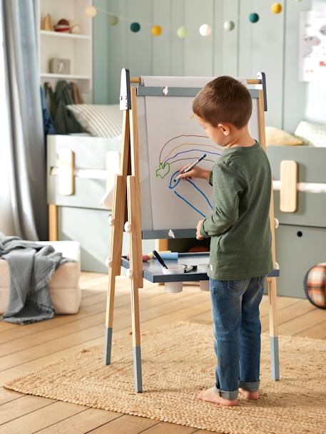 Tableau pliable et réglable en hauteur 3 en 1 en bois FSC® marine+multicolore+Rose - vertbaudet enfant 