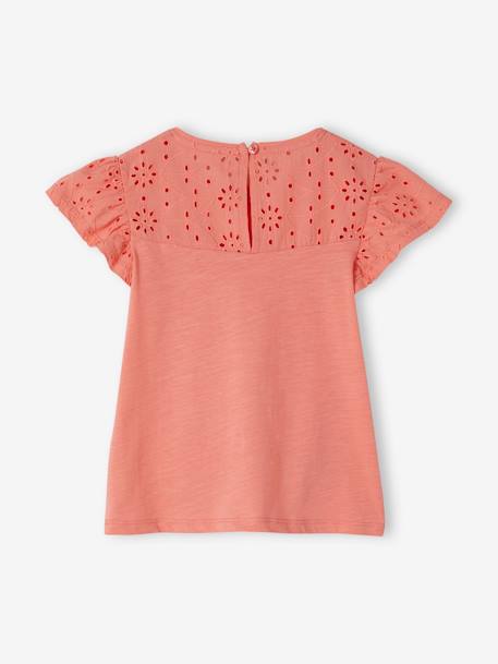 T-shirt fille détails en broderie anglaise corail+fuchsia+VERT PALE - vertbaudet enfant 