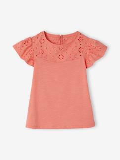 Meisje-T-shirt, souspull-T-shirt-Meisjesshirt van Engels borduurwerk en mouwen met stroken