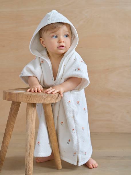 Personaliseerbare badponcho voor baby's GIVERNY, met gerecycled katoen wit, bedrukt - vertbaudet enfant 