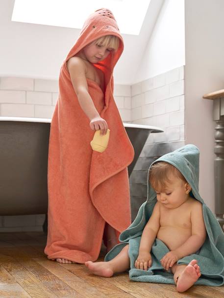 Cape de bain / Serviette à capuche Bébé et Enfant, avec coton recyclé pêche+sable+vert - vertbaudet enfant 