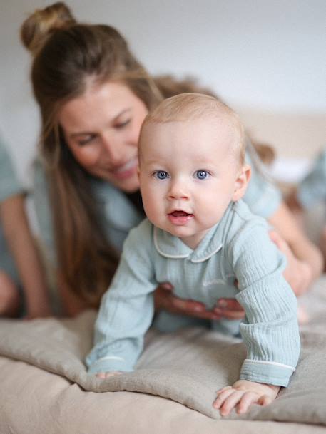 Pyjama en gaze de coton bébé Team Famille personnalisable vert sauge - vertbaudet enfant 