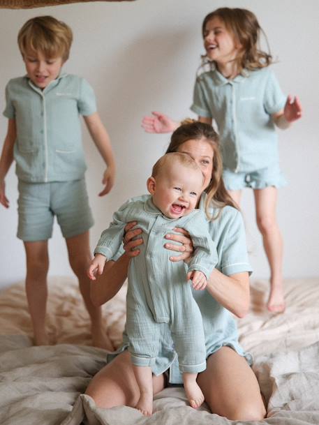 Korte pyjamabroek meisjes, personaliseerbaar saliegroen - vertbaudet enfant 
