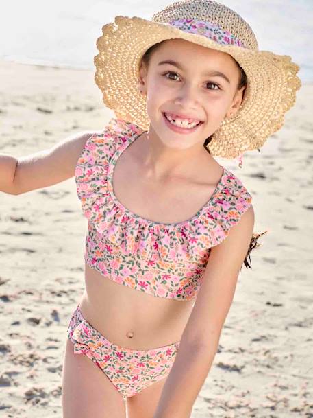Maillot de bain 2 pièces imprimé fleuri rose pâle+vert imprimé - vertbaudet enfant 