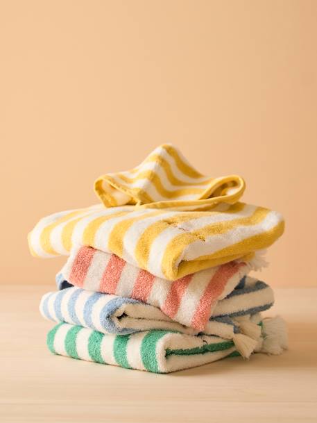 Personaliseerbare gestreepte badponcho voor kinderen blauw+geel, gestreept+groen+roze - vertbaudet enfant 