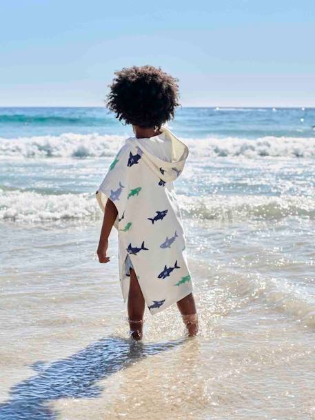 Poncho de bain enfant REQUINS personnalisable, avec coton recyclé blanc imprimé - vertbaudet enfant 