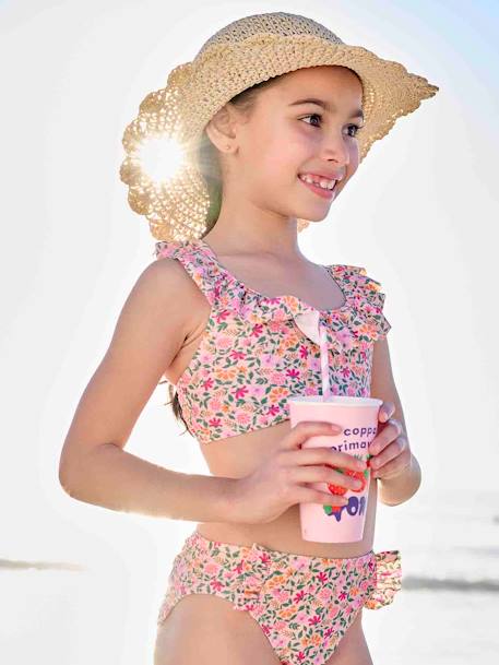 Maillot de bain 2 pièces imprimé fleuri rose pâle+vert imprimé - vertbaudet enfant 