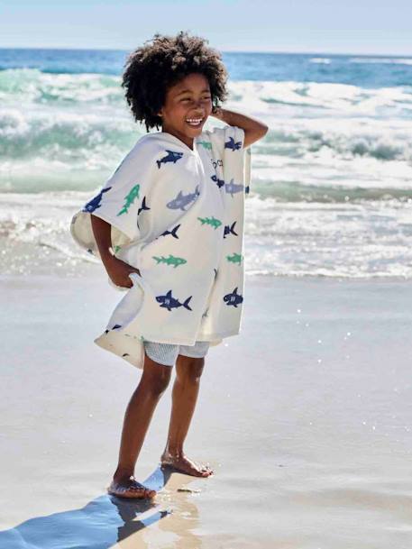 Poncho de bain enfant REQUINS personnalisable, avec coton recyclé blanc imprimé - vertbaudet enfant 