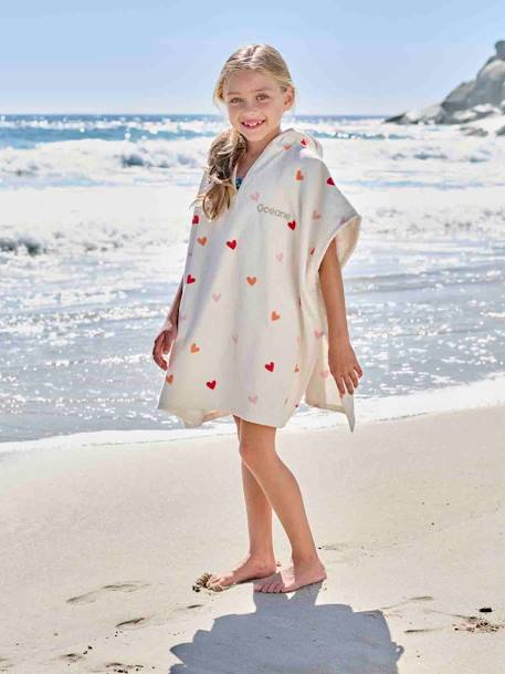 Poncho de bain enfant personnalisable COEURS, avec coton recyclé blanc imprimé - vertbaudet enfant 