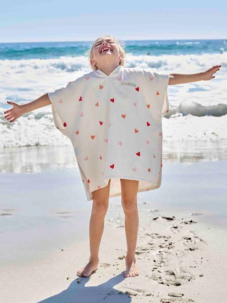 Poncho de bain enfant personnalisable COEURS, avec coton recyclé blanc imprimé - vertbaudet enfant 