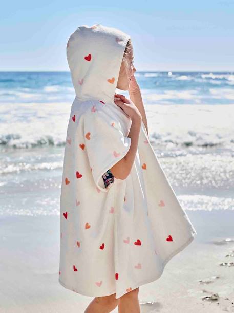 Poncho de bain enfant personnalisable COEURS, avec coton recyclé blanc imprimé - vertbaudet enfant 