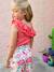 T-shirt à volant asymétrique fille corail+écru+vert sauge - vertbaudet enfant 