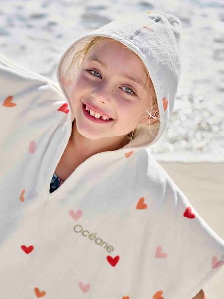 Poncho de bain enfant personnalisable COEURS, avec coton recyclé blanc imprimé - vertbaudet enfant 