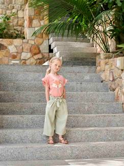 Meisje-Broek-Wijde korte broek 'paperbag' voor meisjes, van katoengaas